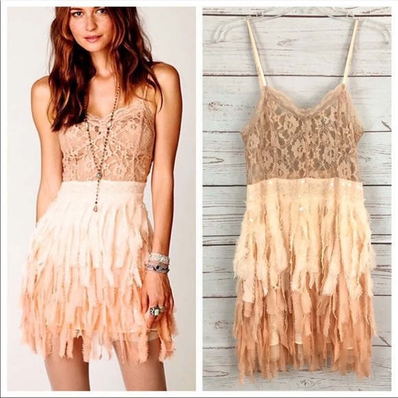Free People Dresses & Skirts - Free People Pink Ombré Feather Dress